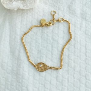 New Gold Julie Vos Tennis Racquet Delicate Bracelet